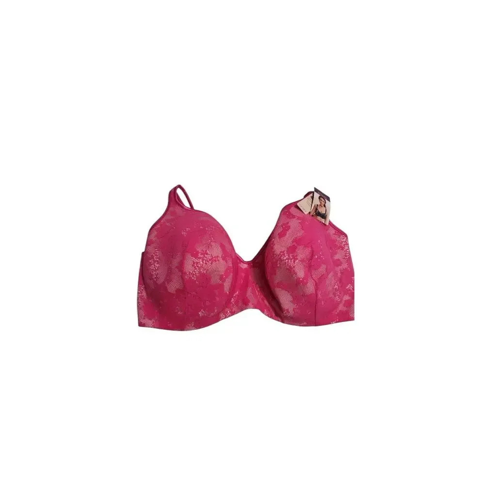 Cacique Lane Bryant Women's 42C Pink Bold Lace‎ Balconette Bra Cotton NWOT